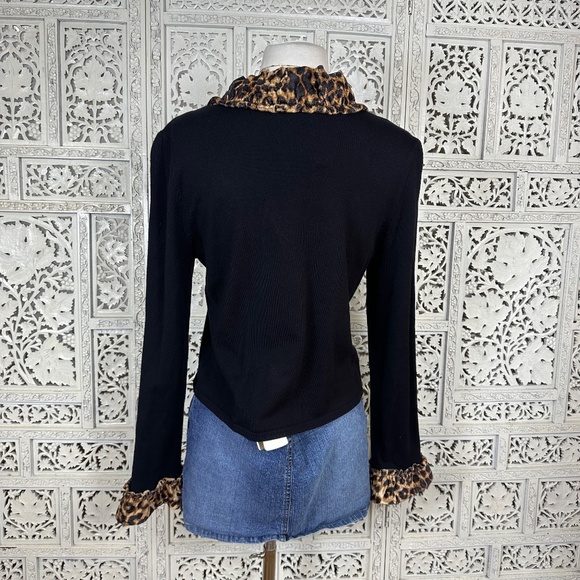 INC international Concepts Black Ribbed Cheetah Print Single Closure Cardigan - Picture 7 of 8